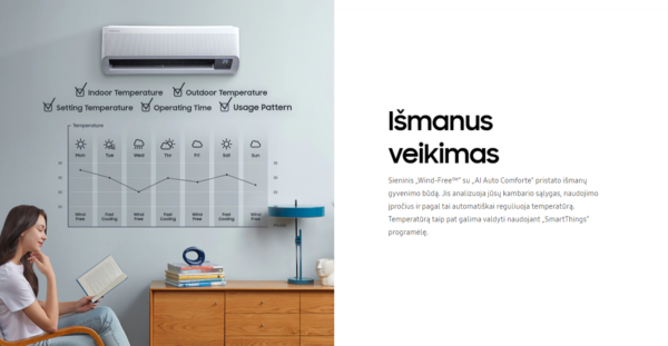 SAMSUNG BEVĖJO oro kondicionieriaus Windfree™ Elite S2 2.5/3.2 kW Multi split vidinis blokas - Image 13