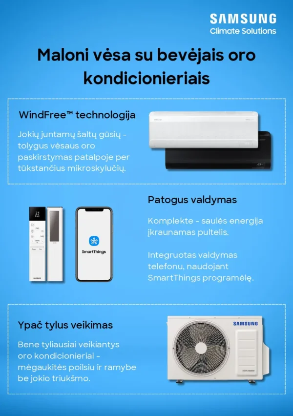 SAMSUNG BEVĖJO oro kondicionieriaus Windfree™ Elite S2 2.5/3.2 kW Multi split vidinis blokas - Image 7